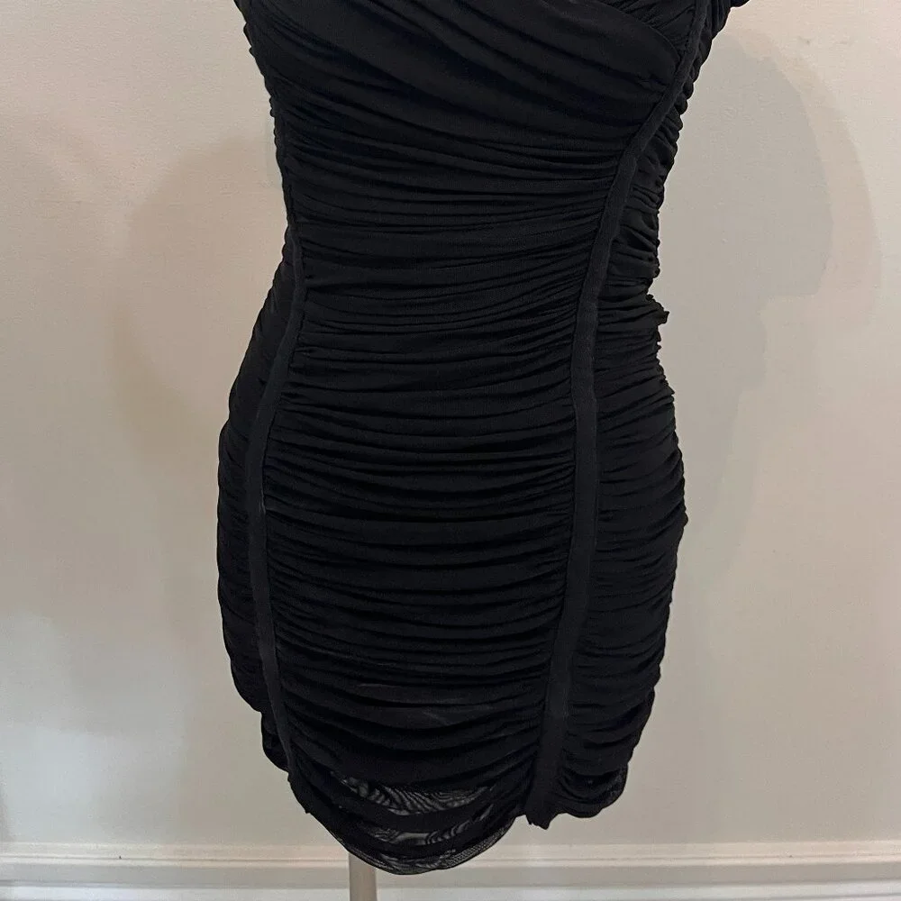 Black Ruched Mini Dress - Picture 2 of 5